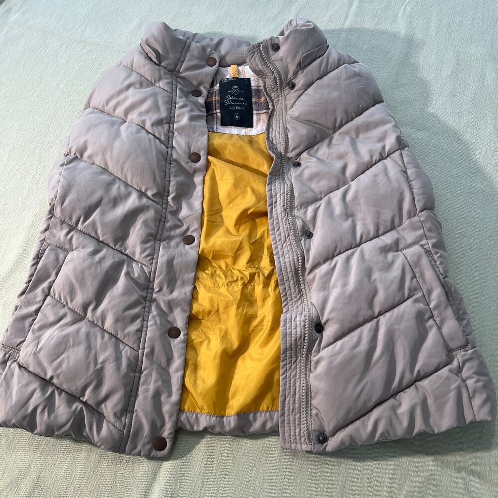Gap Puffer Vest Women Size M Beije Yellow Lining Quilted Winter Warmth Retro Y2K